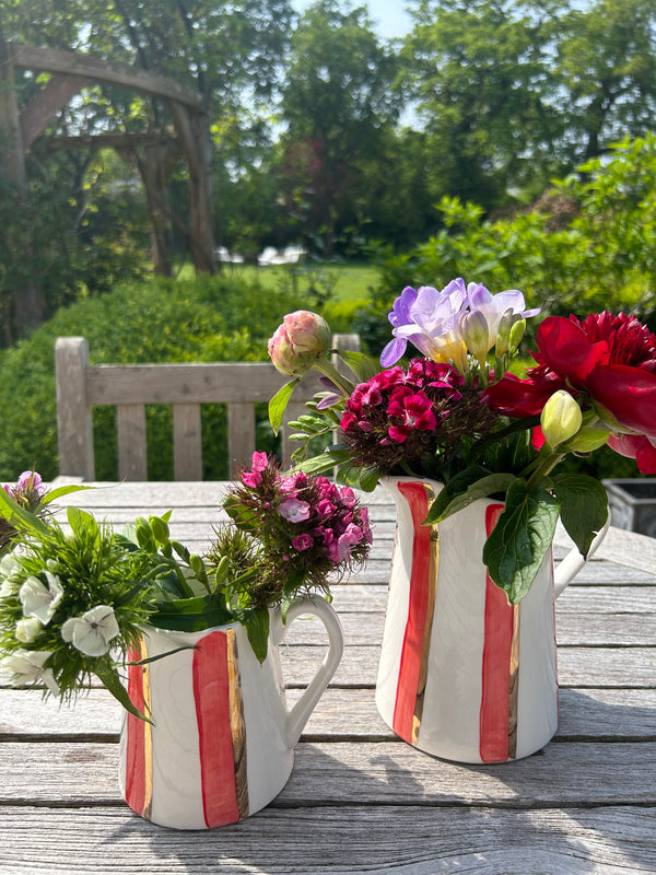 Large Red stripe flower jug